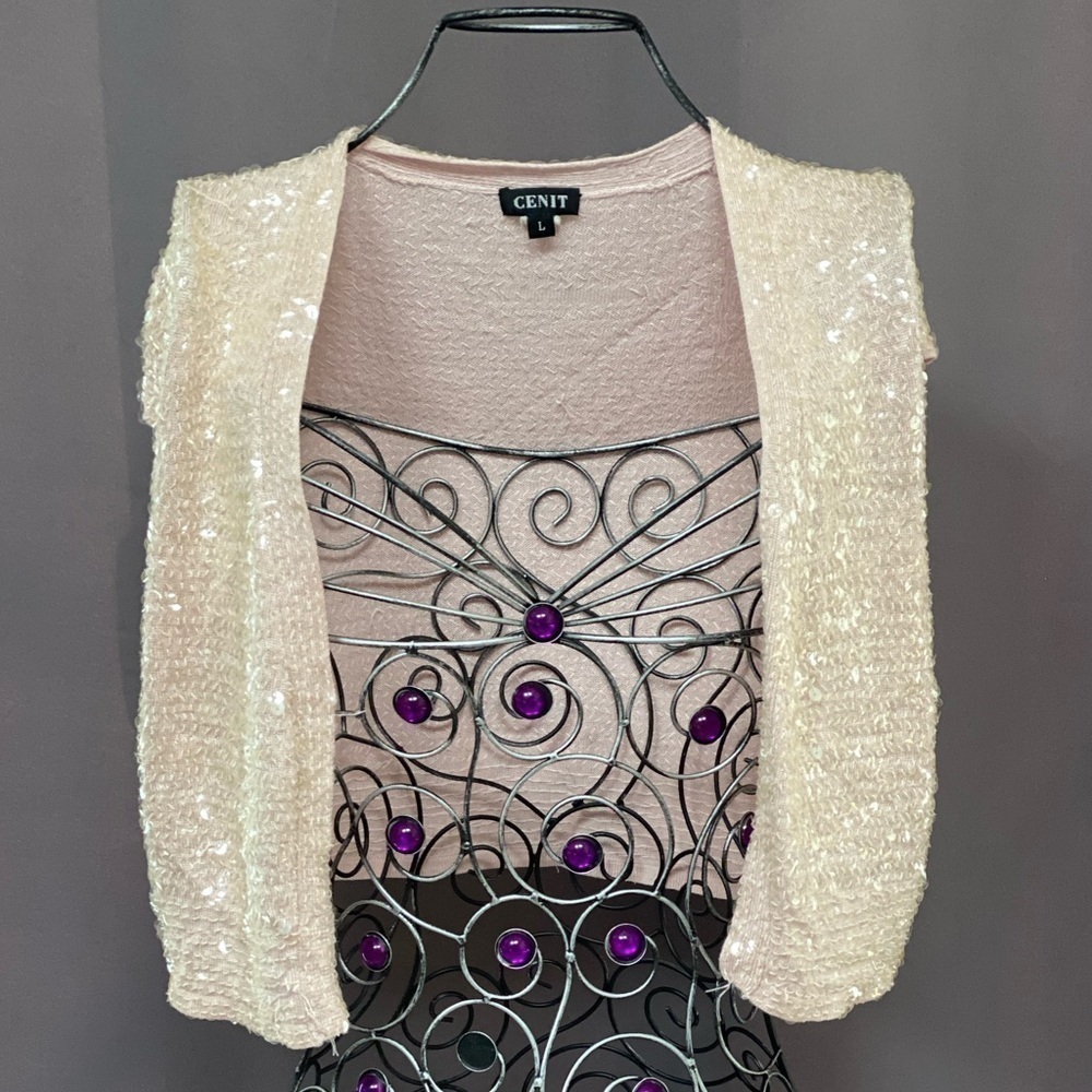 Cenit light pink sequin cropped bolero jacket size L
